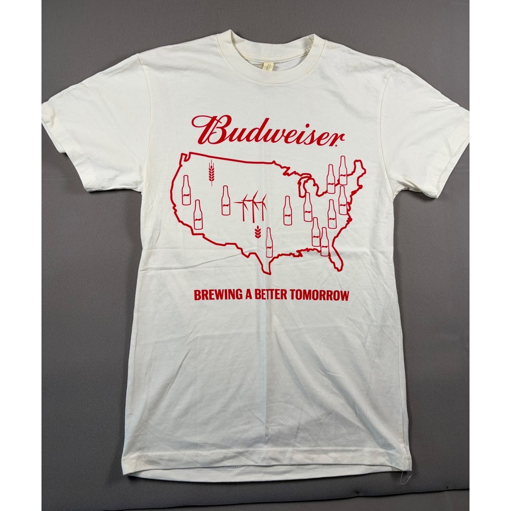 Budweiser Brewing a Better Tomorrow Graphic T-Shirt Cream Red Small Sustainable
